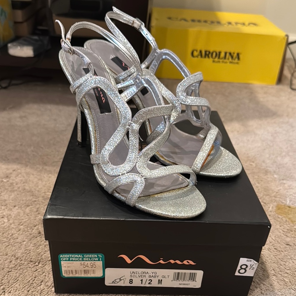 Nina Silver Strappy Heels for Formal Elegance
